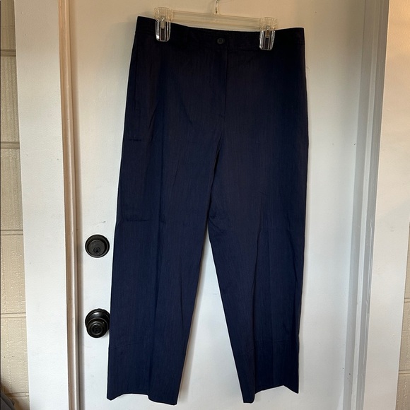 Theory Wide Leg Linen blend navy crop Pants size 10 - Picture 1 of 8